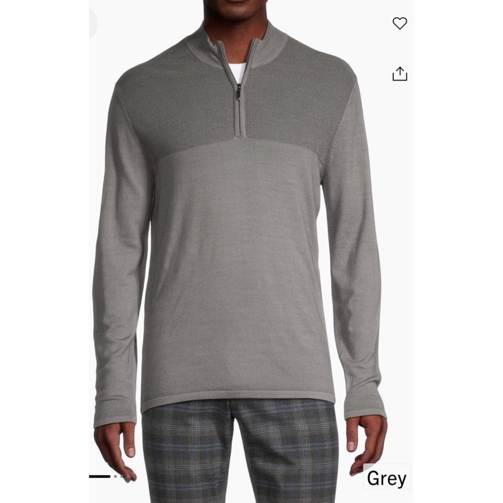 Robert Barakett NEWBURY HALF-ZIP SWEATER Grey 100% Merino Wool Sz XL Distressed